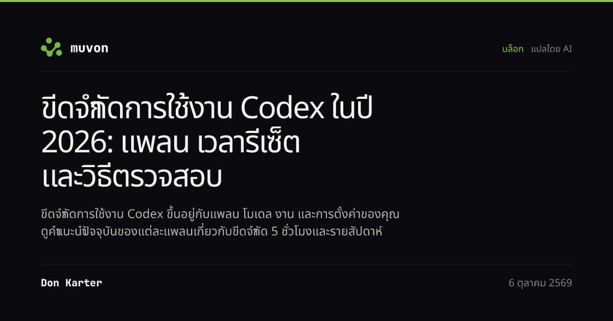 ขีดจำกัดการใช้งาน Codex ตามแพลน ChatGPT ตำแหน่งที่ตรวจสอบโควตาคงเหลือ และเวลาที่การใช้งาน Codex รีเซ็ต