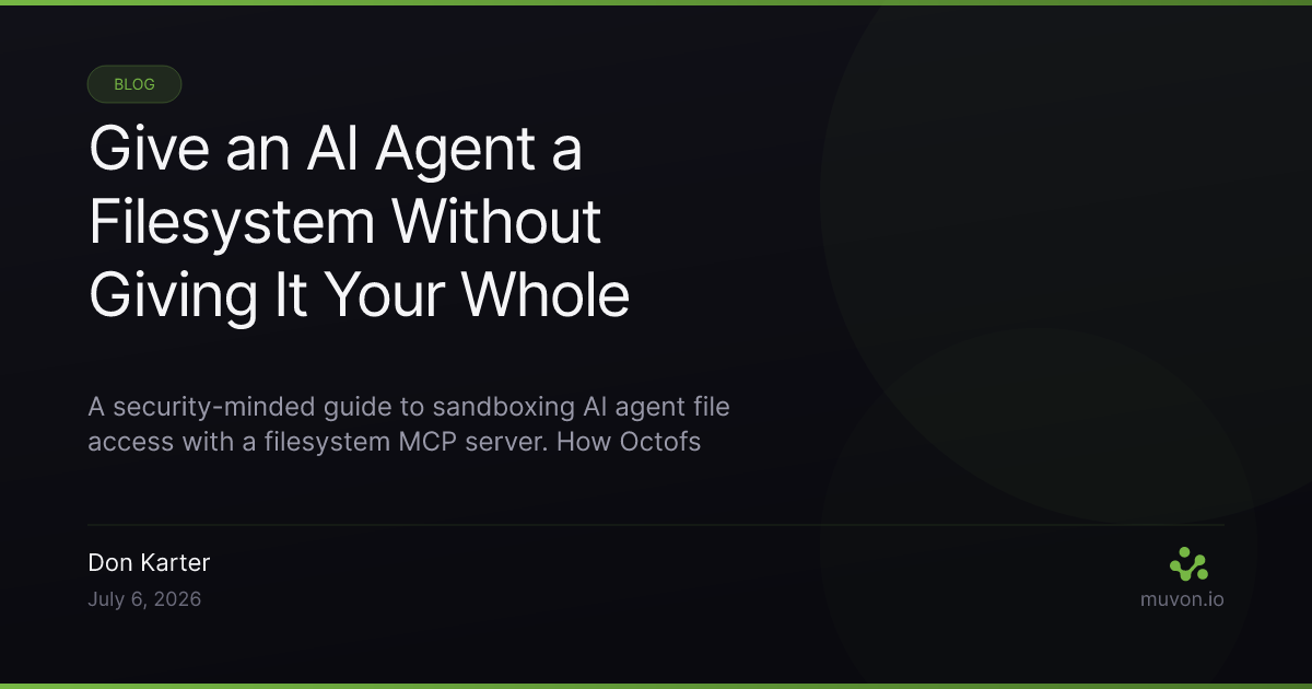 A scoped filesystem MCP server sitting between an AI agent and the disk, narrowing what the agent can read and write