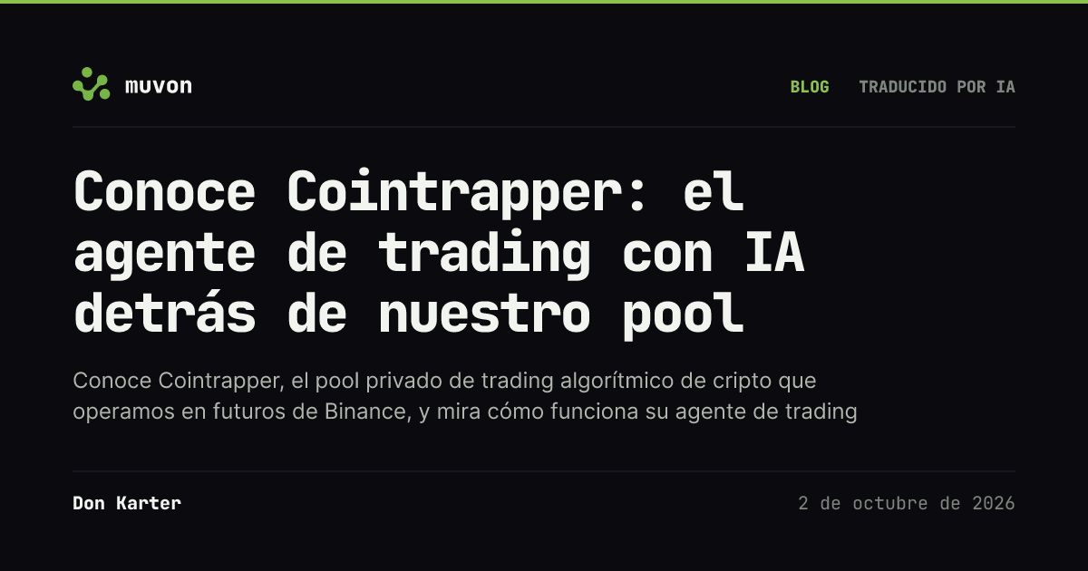 Flujo de trabajo del agente de trading de cripto con IA de Cointrapper, desde una previsión de Vanga a través de los roles de analista, trader y guardián, junto a una ilustración de NAV por unidad de un pool compartido