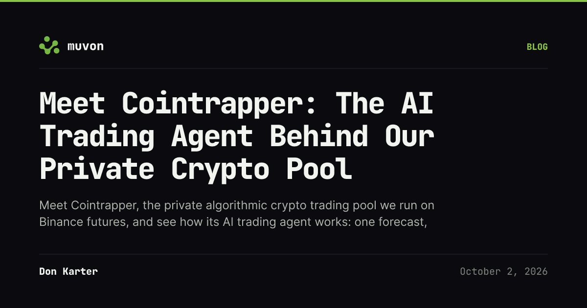 Cointrapper AI crypto trading agent workflow from a Vanga forecast through analyst, trader, and guard roles, alongside a shared-pool NAV-per-unit illustration