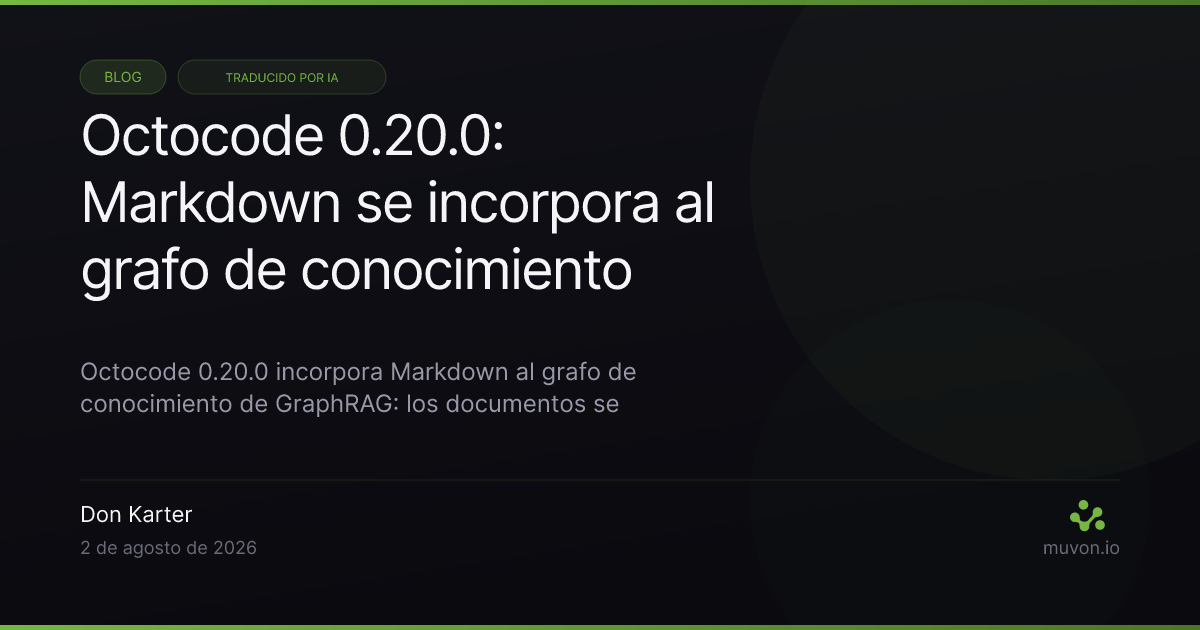 Octocode 0.20.0 añade archivos Markdown como nodos al grafo de conocimiento de GraphRAG, convierte los enlaces entre documentos en relaciones references, recupera lotes de relaciones que antes se perdían y reduce a la mitad la memoria necesaria para cargarlas