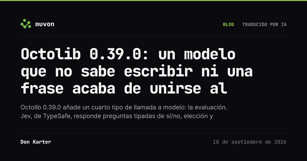 La biblioteca Rust de proveedores de IA Octolib 0.39.0 añade un módulo de evaluación estructurada para el modelo System One Jev de TypeSafe, con preguntas noul, choice y score, enrutado directamente, vía Cloudflare AI Gateway u OctoHub, junto con generación de medios con Cloudflare Workers AI, embeddings locales ONNX y los proveedores de LLM Inception Mercury y Tinker