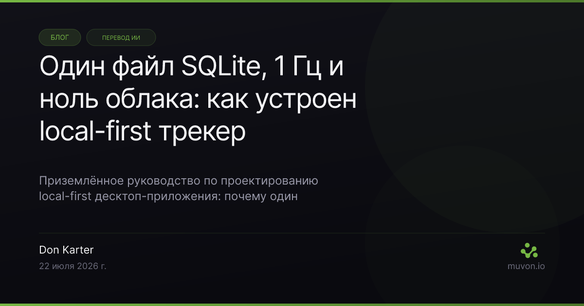 Local-first архитектура трекера времени для Mac на одном встроенном файле SQLite с дискретизацией на 1 Гц и без облака