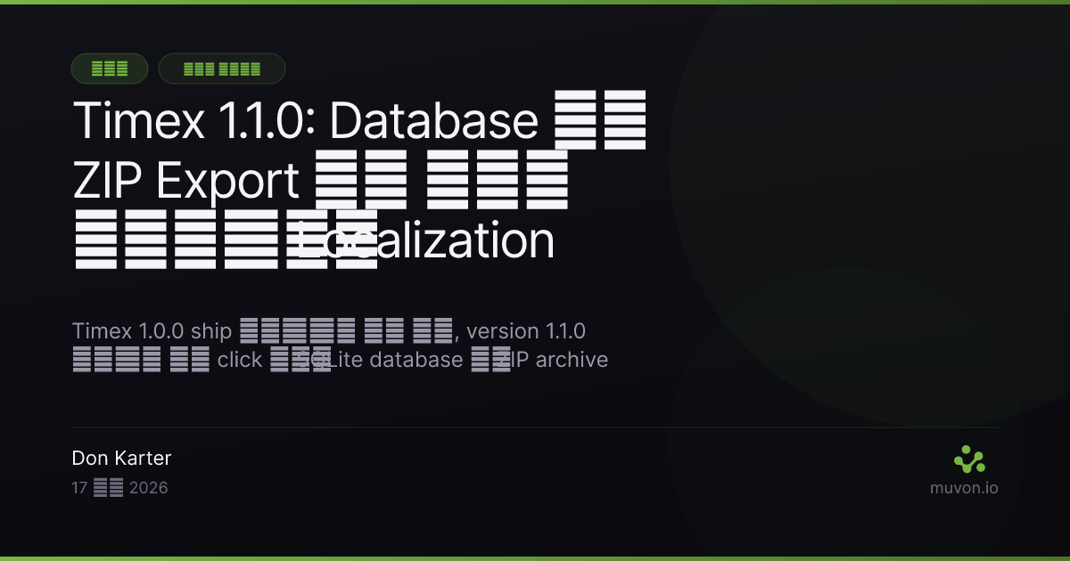 Timex 1.1.0 release — एक click में local SQLite database का ZIP export, English, Spanish, Russian, Hindi, और Thai में पूरी localization, और Mac के automatic time tracker के लिए VoiceOver accessibility के साथ design system pass